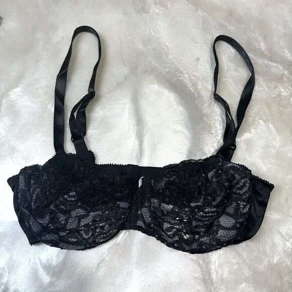 Vintage Lily of France Black Lace Bra 34c - Picture 1 of 6